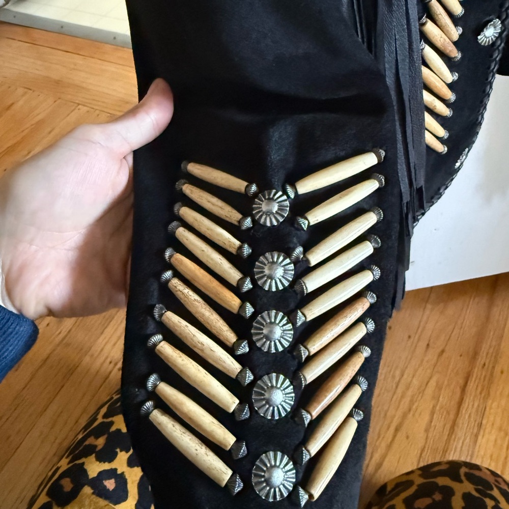 Black Fringe Jacket with Tribal Accents - Picture 2 of 4